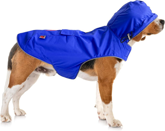 110-XS (Blue) Dog Raincoat, Adjustable Rain Jacket with Double Layer and Fleece Lining for Dogs & Puppies, Waterproof Dog Rain Coat, Poncho with Reflective Rim and Storage Pocket