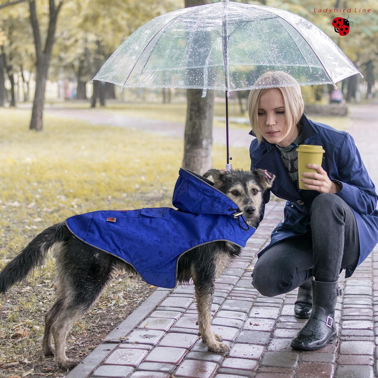 110-XS (Blue) Dog Raincoat, Adjustable Rain Jacket with Double Layer and Fleece Lining for Dogs & Puppies, Waterproof Dog Rain Coat, Poncho with Reflective Rim and Storage Pocket