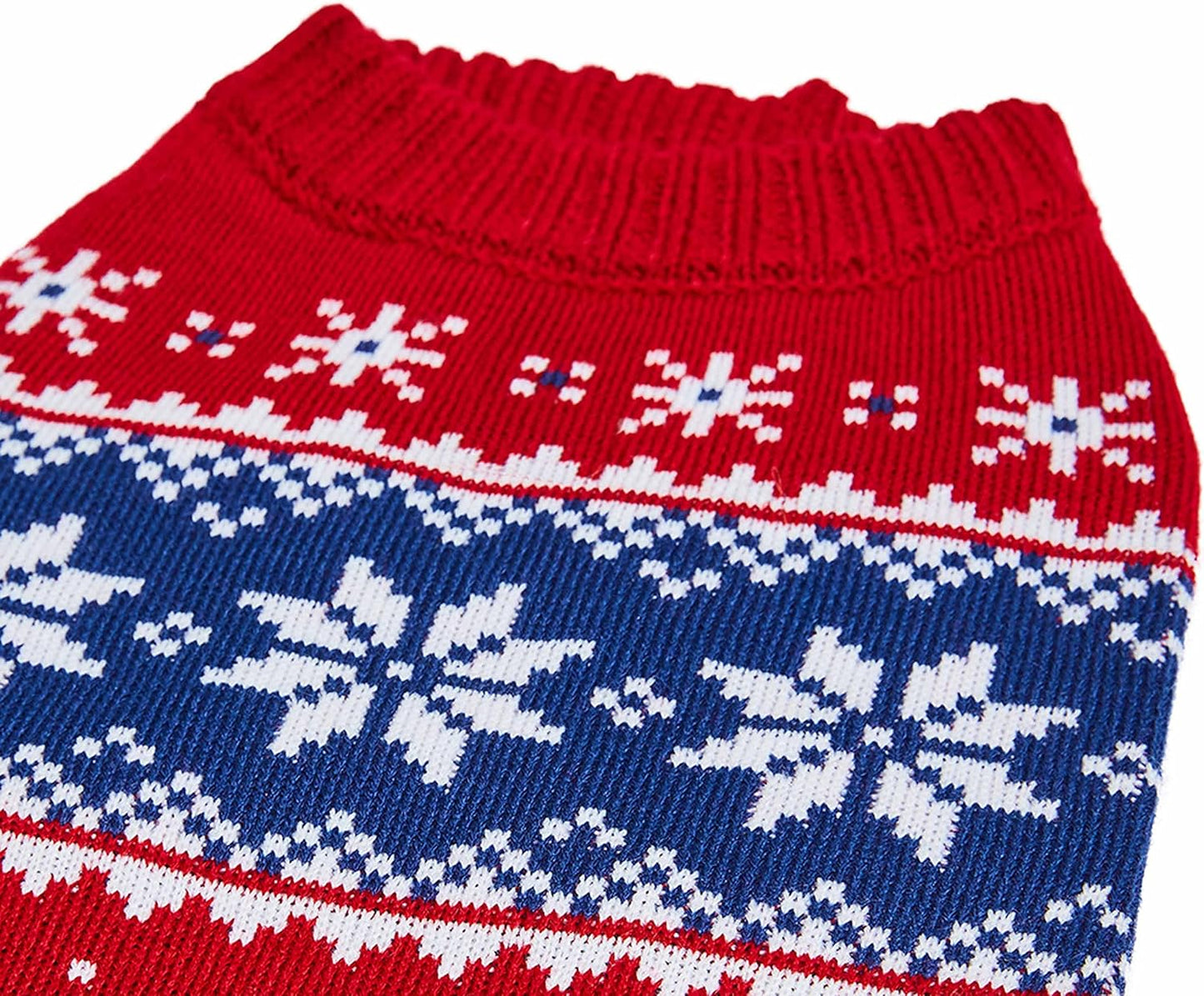 Christmas Snowflake Dog Sweater in Festive Red, Back Length 12", Pack of 1 Clothes for Dogs