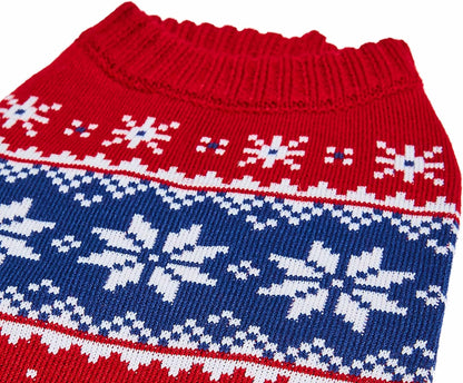 Christmas Snowflake Dog Sweater in Festive Red, Back Length 12", Pack of 1 Clothes for Dogs