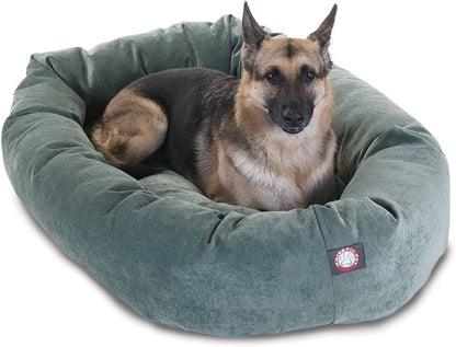 52 Inch Micro Velvet Calming Dog Bed Washable 52X35X11 (Inch) – Cozy Soft round Donut Dog Bed with Spine for Head Support - Pet Bed X- Large – Azure