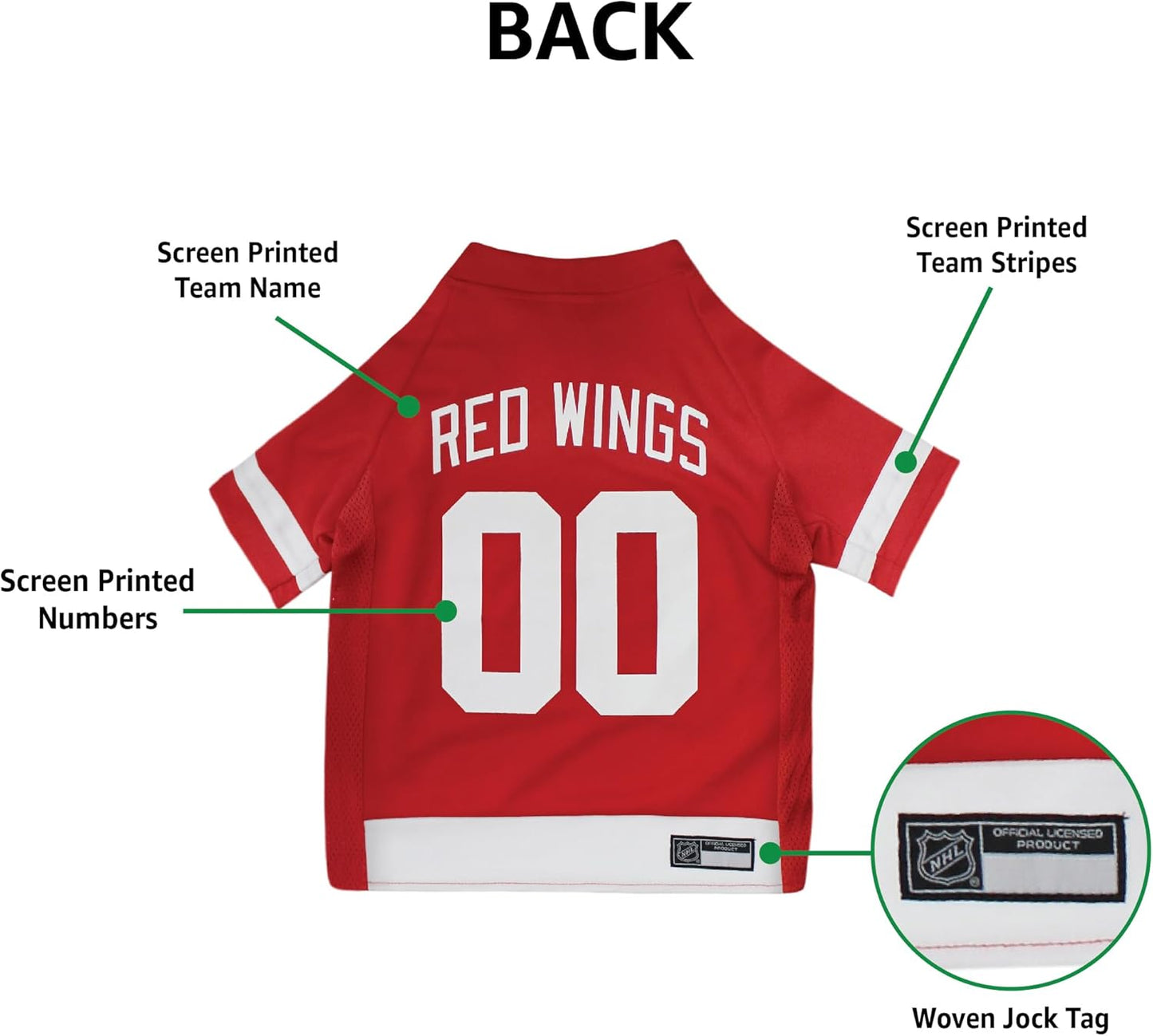 NHL Detroit Red Wings Jersey for Dogs & Cats, X-Small. - Let Your Pet Be a Real NHL Fan!