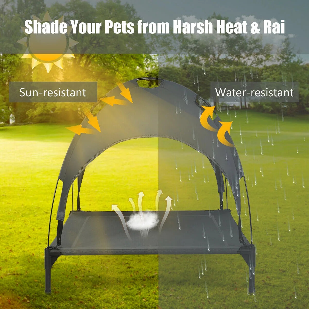 36'' Portable Elevated Dog Cot Outdoor Cooling Pet Bed W/ Removable Canopy Shade