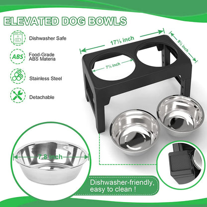 Elevated Dog Bowls Adjustable Raised Dog Bowl Stand Dog Feeding Station Adjusts to 4 Heights for Small Medium Large Dogs and Pets