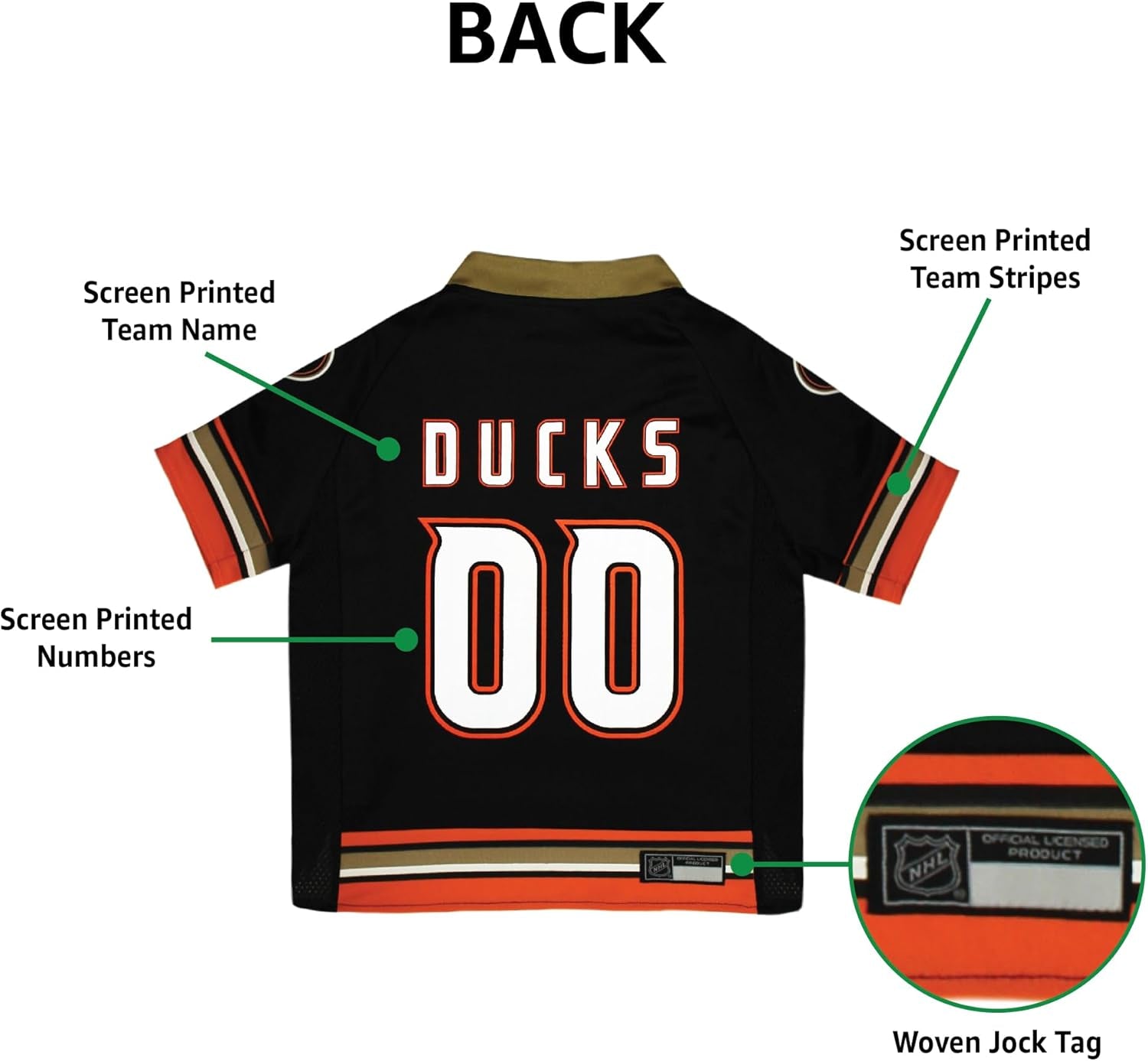 NHL Anaheim Ducks Jersey for Dogs & Cats, Large. - Let Your Pet Be a Real NHL Fan!