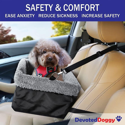 Deluxe Dog Car Seat Fits Pets up to 15Lbs, Dog Booster Seat, Padded Cushioning, Adjustable Straps, Metal Frame Encasing, Installs in Seconds, Collapsible Canvas and Easy to Clean
