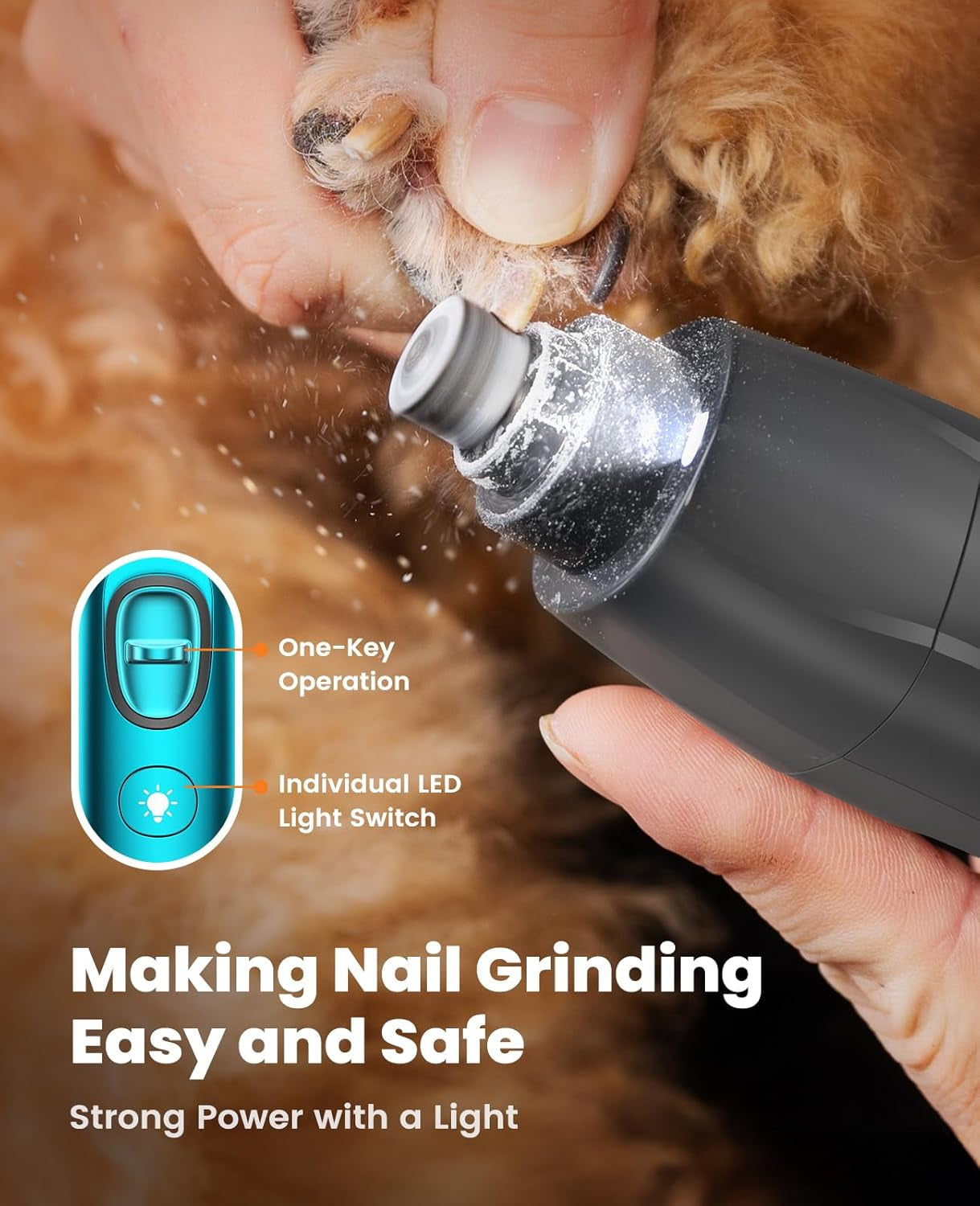 Silent Dog Clippers for Grooming, LED Light Dog Paw Trimmer Dog Nail Grinder, Re