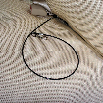 Pet Dog Car Seat Belt Restraint, Coated Stainless Steel Chew Proof Dog Vehicle Safety Tether Cable, Double Clip No-Chew Pet Car Leash Lead-16 Inch Black