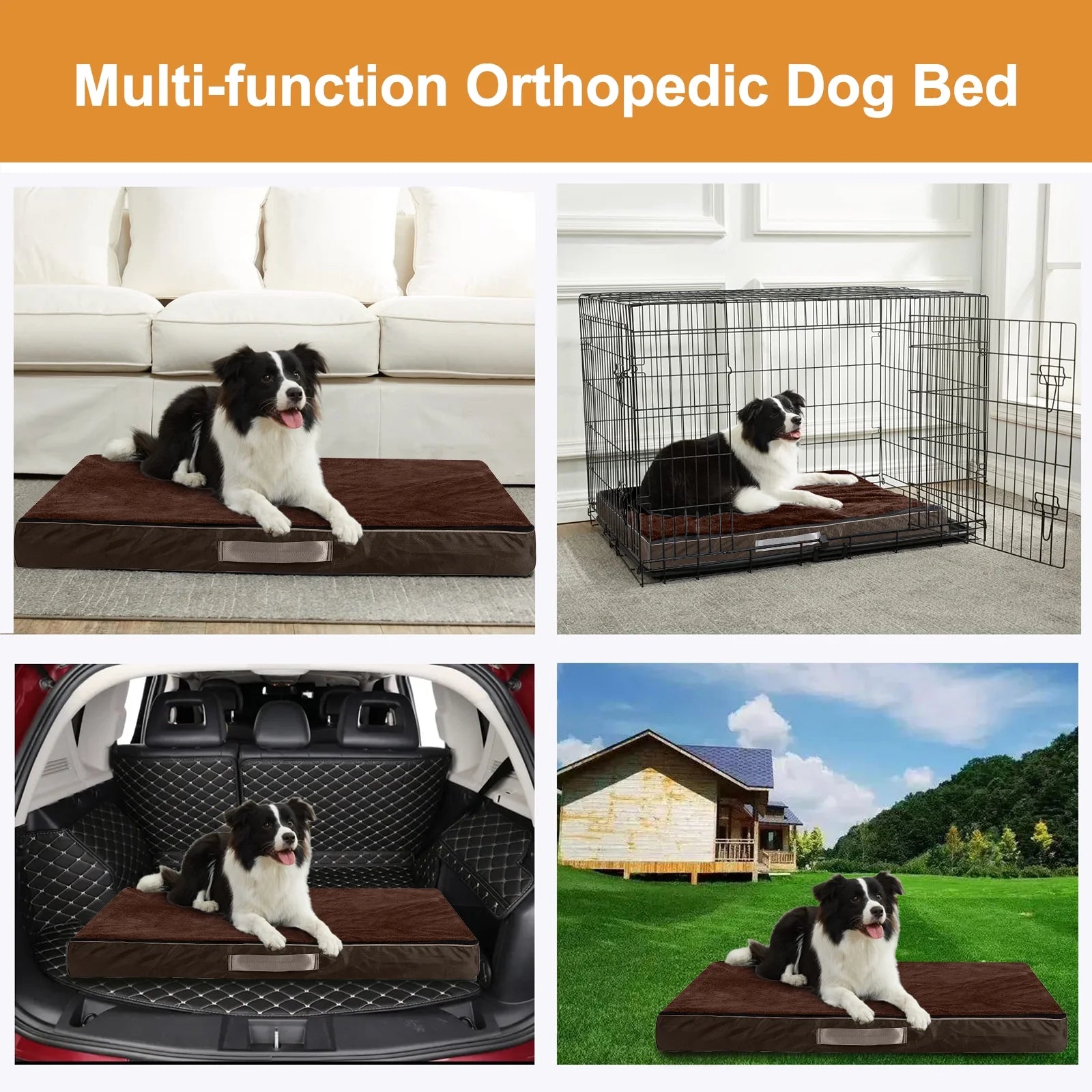 Dog Bed for Medium Dogs Thick Orthopedic Dog Beds with Removable Double Layer Waterproof Cover Washable Pet Bed Mat Egg-Crate Foam, M(30''X20''X4''), Brown