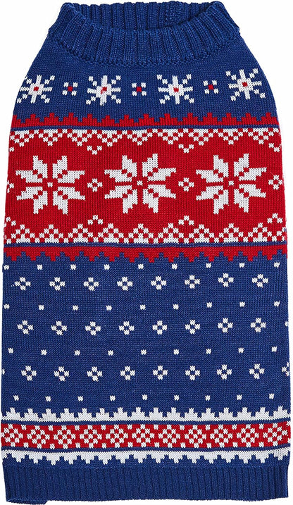 Christmas Snowflake Dog Sweater in Navy Blue, Back Length 14", Pack of 1 Clothes for Dogs