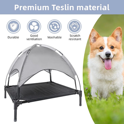 Elevated Dog Bed, Cooling Raised Mesh Pet Cot W/Removable Canopy Shade Tent, Portable Dog Cat Tent for Outdoor & Indoor Use,Carrying Bag (30”X24")