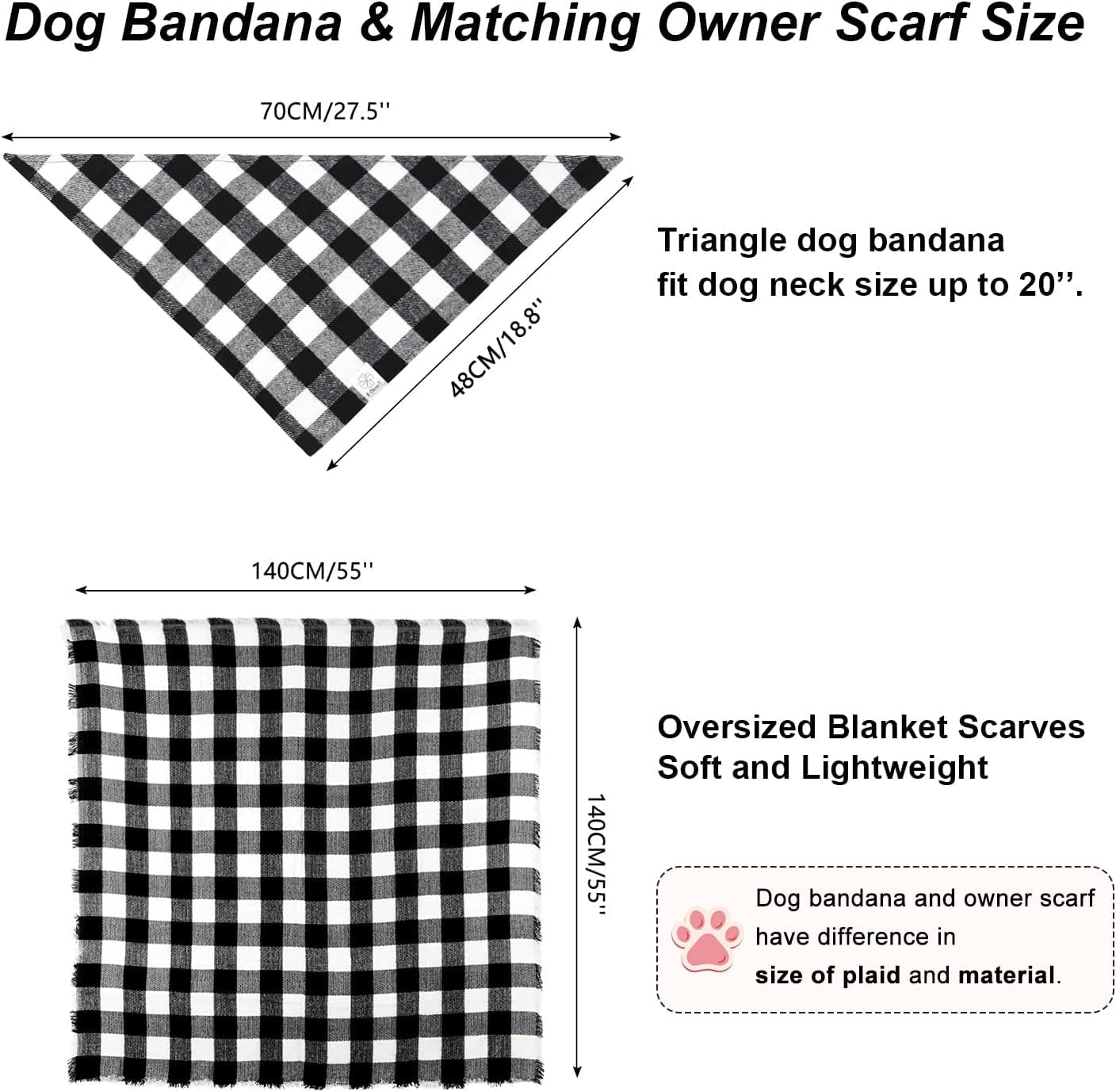 Dog Bandanas Matching Owner Buffalo Scarf Plaid Dog Bandana Bibs with Tartan Scarves Shawl for Medium Large Dogs Boy Mom Outfit Black White Xmas Scarf Women