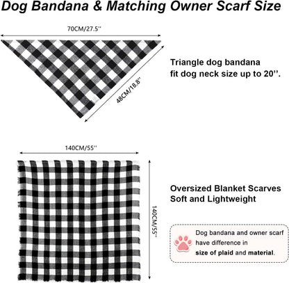 Dog Bandanas Matching Owner Buffalo Scarf Plaid Dog Bandana Bibs with Tartan Scarves Shawl for Medium Large Dogs Boy Mom Outfit Black White Xmas Scarf Women