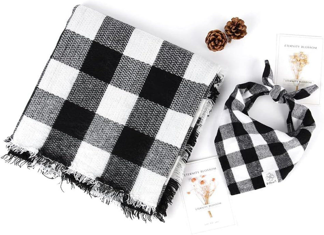 Dog Bandanas Matching Owner Buffalo Scarf Plaid Dog Bandana Bibs with Tartan Scarves Shawl for Medium Large Dogs Boy Mom Outfit Black White Xmas Scarf Women