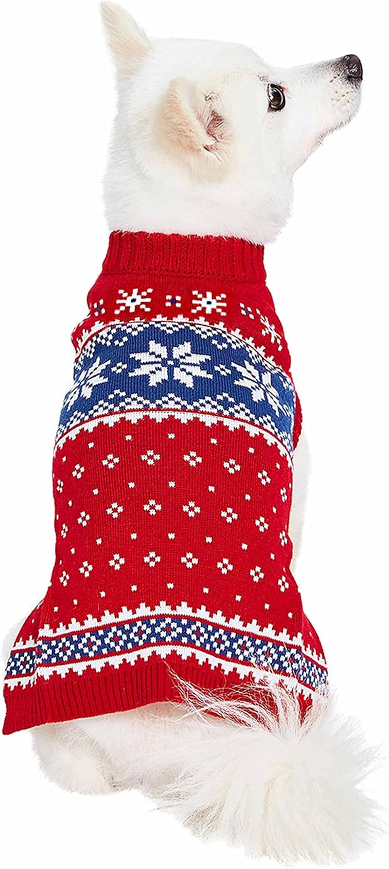 Christmas Snowflake Dog Sweater in Festive Red, Back Length 12", Pack of 1 Clothes for Dogs