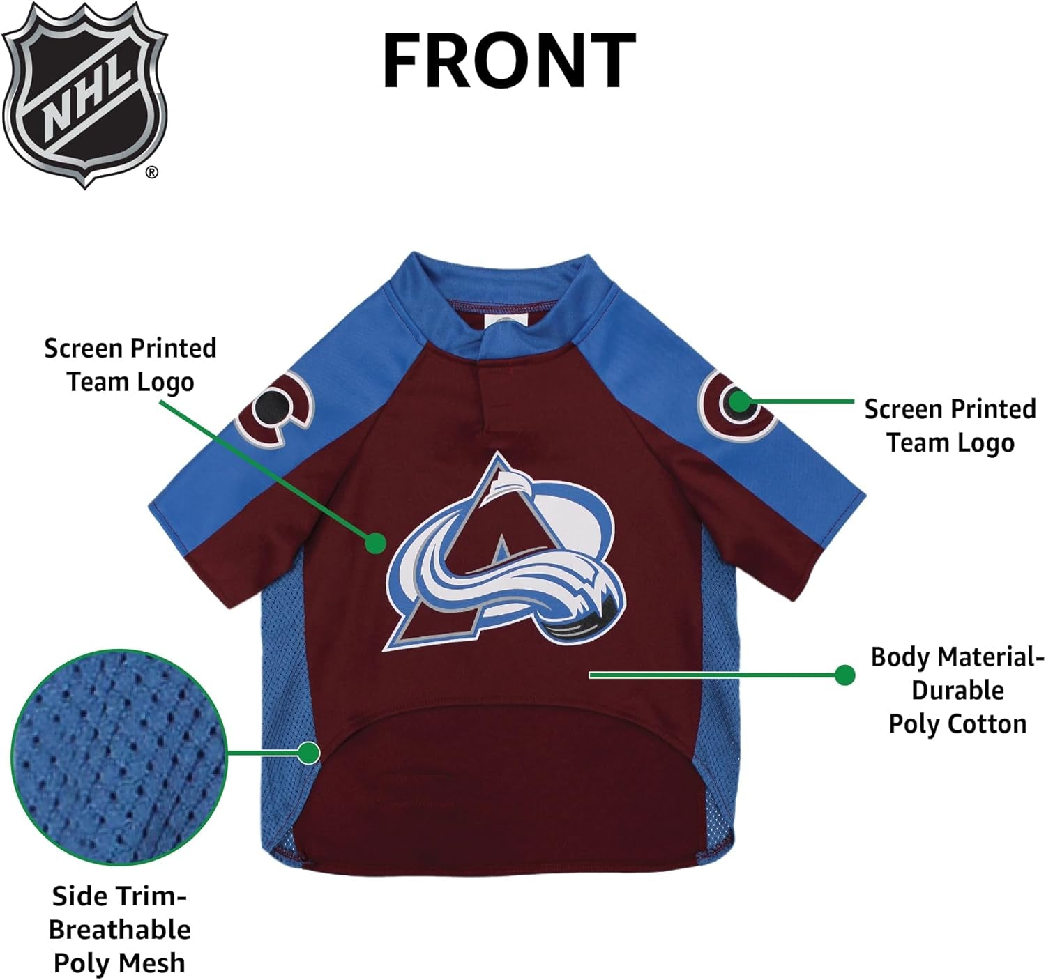 NHL Colorado Avalanche Jersey for Dogs & Cats, Small. - Let Your Pet Be a Real NHL Fan!