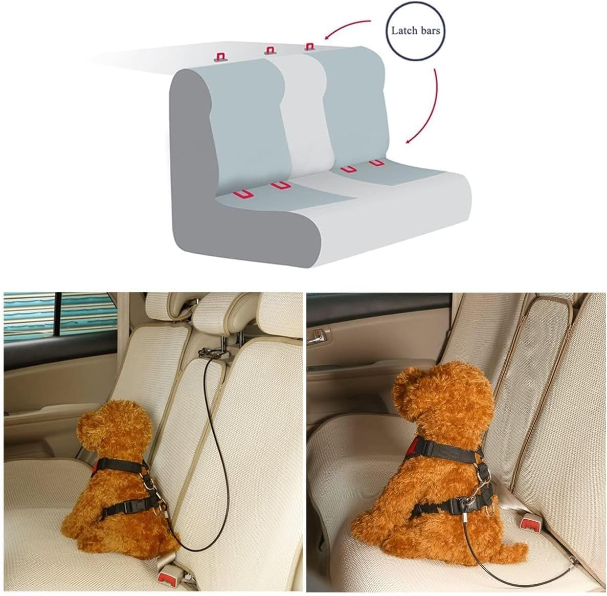 Pet Dog Car Seat Belt Restraint, Coated Stainless Steel Chew Proof Dog Vehicle Safety Tether Cable, Double Clip No-Chew Pet Car Leash Lead-16 Inch Black