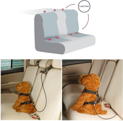 Pet Dog Car Seat Belt Restraint, Coated Stainless Steel Chew Proof Dog Vehicle Safety Tether Cable, Double Clip No-Chew Pet Car Leash Lead-16 Inch Black
