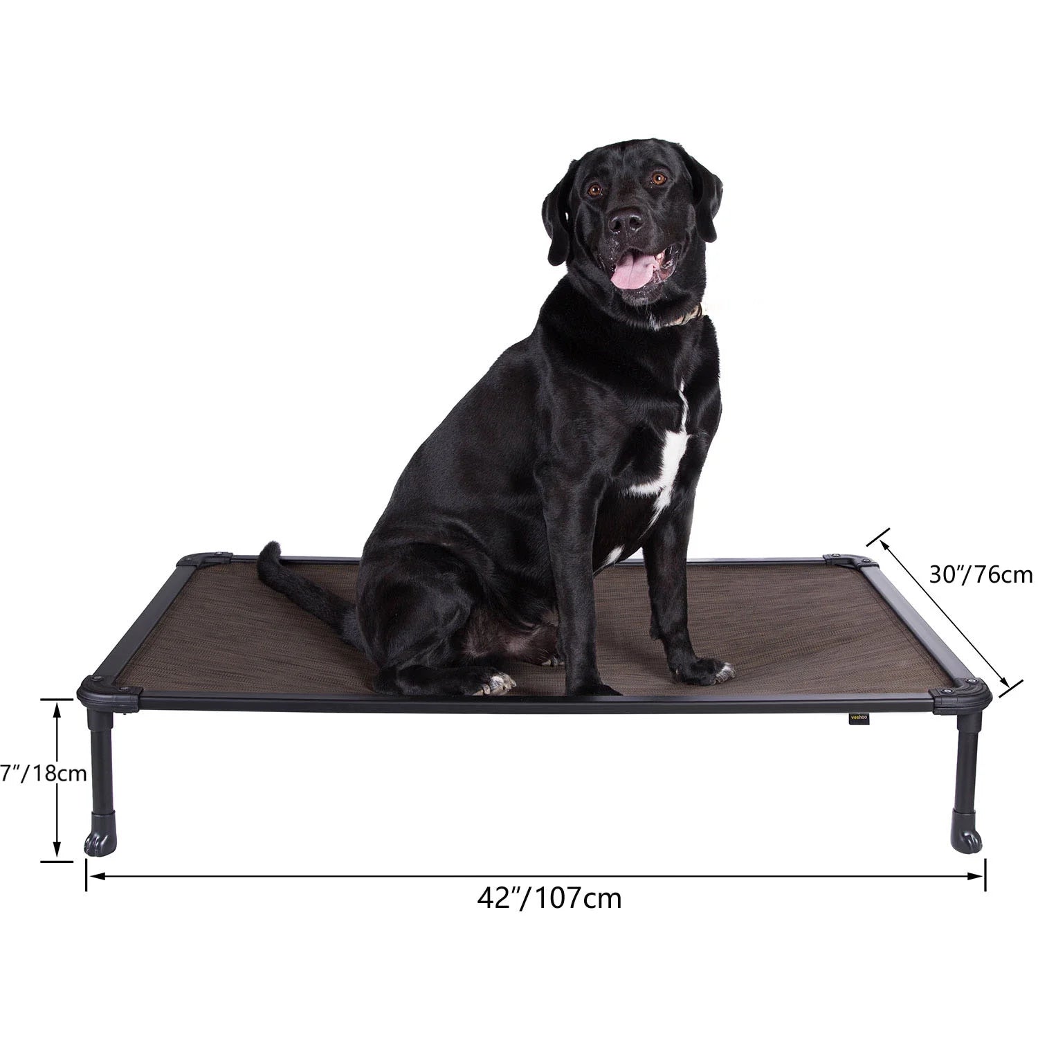 Chew Proof Dog Bed, Cooling Raised Pet Cot, Rustless Aluminum Frame, Brown, Large