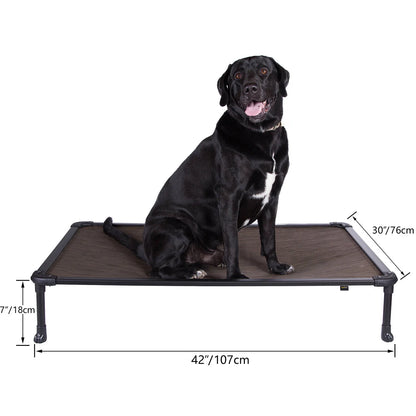 Chew Proof Dog Bed, Cooling Raised Pet Cot, Rustless Aluminum Frame, Brown, Large